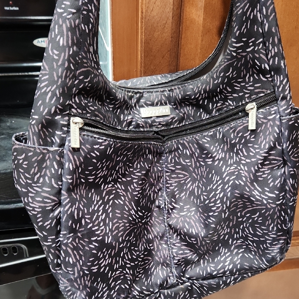 Gray and Black Hobo Bag with Slouchy Design